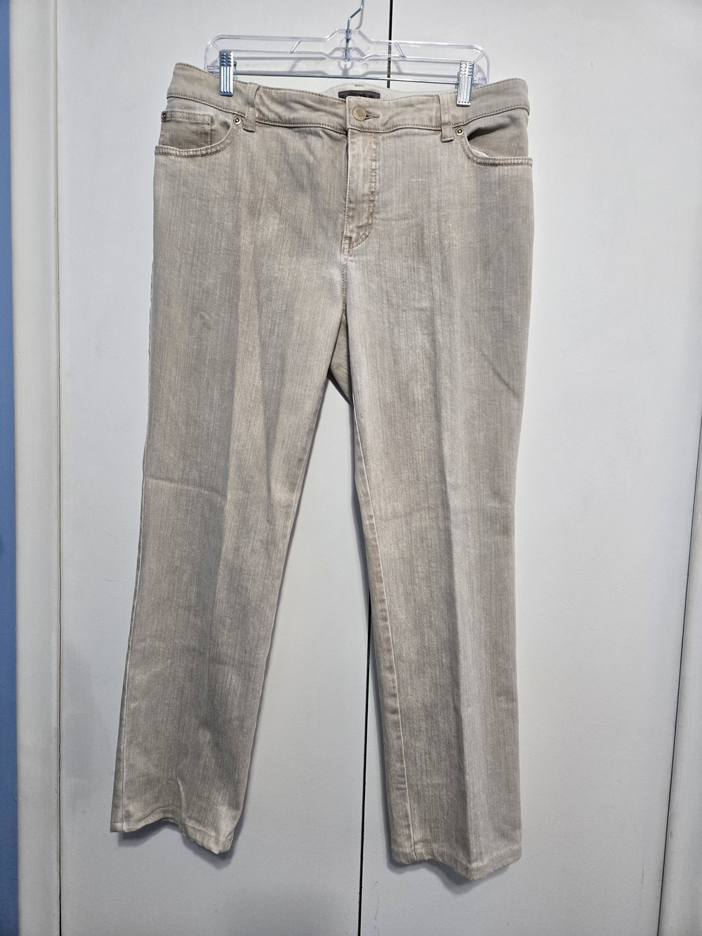 Chico’s So Slimming Jeans Size 2.5 Reg 14/16 Beige Straight Leg Stretch Denim